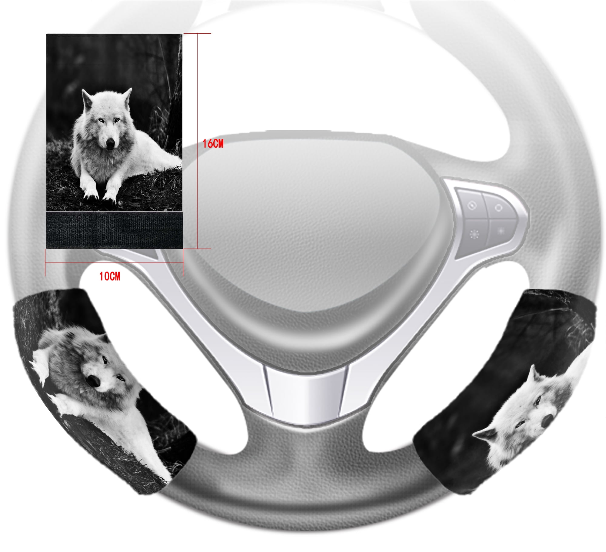 GCKG Wolves White Wolf Animals Steering Wheel Cover Anti slip Wheel Sleeve Protector Hook and Loop Covers Size 10x16cm Set of 2