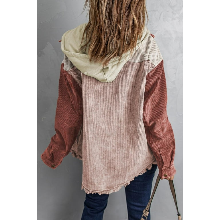 GCKG Women s Color Block Button Down Hooded Corduroy Jacket US 16 18 XL Walmart