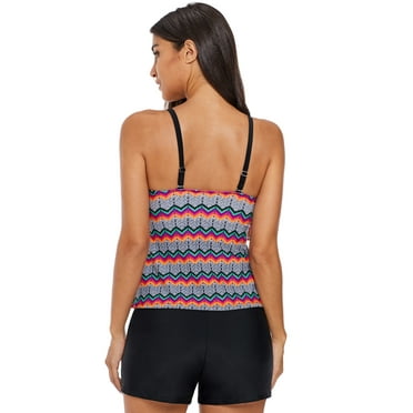GCKG Women's Tribal Print Ruffled Layered Tankini Top (US 18-20)XXL