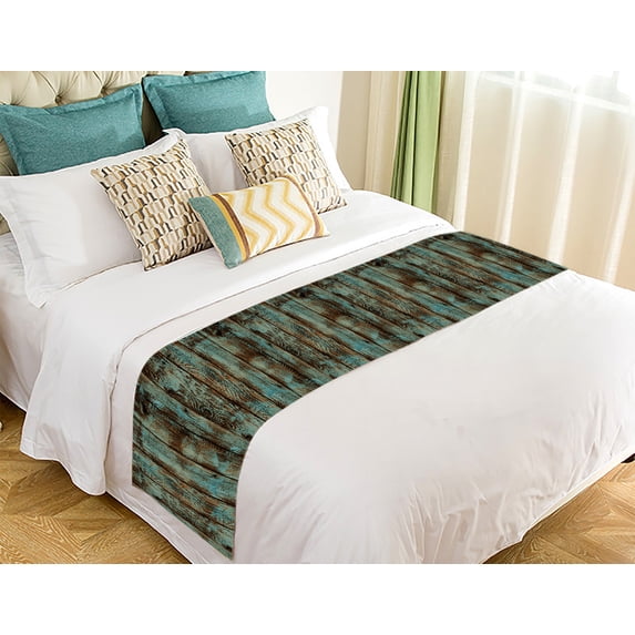 GCKG Wood Printed Bed Runner,Vintage Rustic Old Barn Wood Printed Bed Runner Bedding Scarf Bed Decoration 20x95 inch
