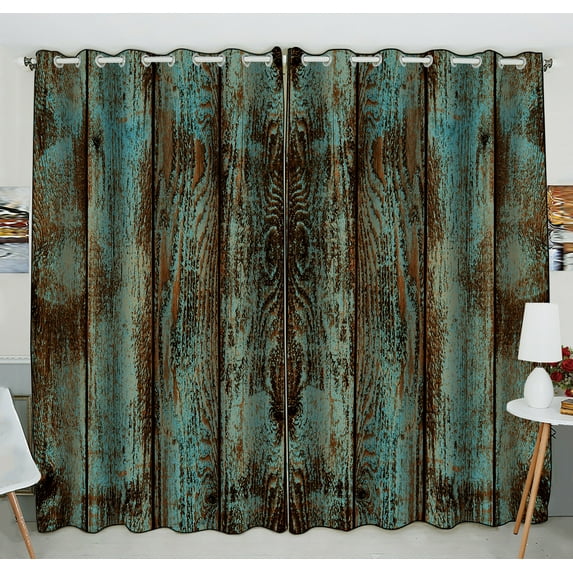GCKG Wood Printed Window Curtain,Vintage Rustic Old Barn Wood Printed Grommet Blackout Curtain Room Darkening Curtains For Bedroom And Kitchen Size 52(W) x 84(H) inches (Two Piece)