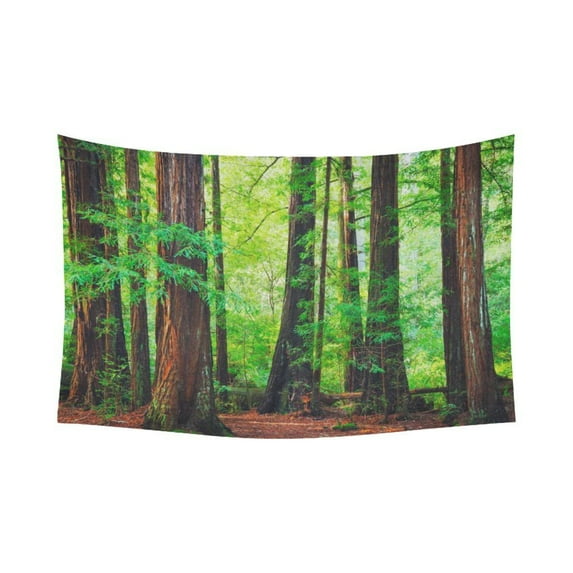 GCKG Woodland Scenes Redwood Green Leave Trees Forest Tapestry Wall Hanging Tropical Wild Nature Wall Decor Art for Living Room Bedroom Dorm Cotton Linen Decoration 90 x 60 Inches
