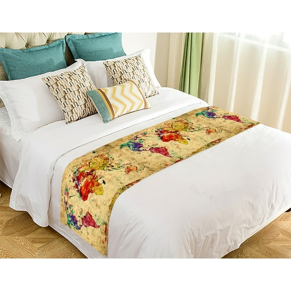 GCKG World Map Bed Runner,Colorful Retro World Map Bed Runner Bedding Scarf Bed Decoration 20x95 inch