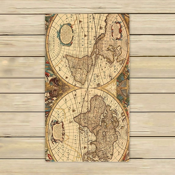 GCKG World Map Towels,Vintage Retro World Map Beach Bath Towels Bathroom Body Shower Towel Bath Wrap For Home,Outdoor and Travel Use Size 16x28 inches