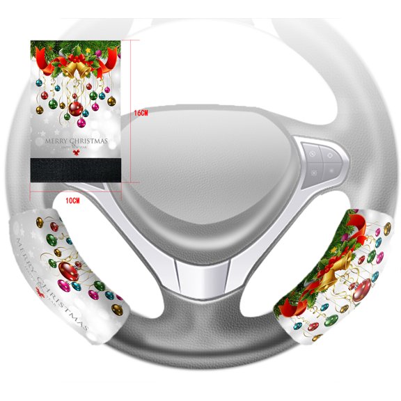 GCKG Xmas Merry Christmas Happy New Year Steering Wheel Cover Anti-slip Wheel Sleeve Protector Hook and Loop Covers Size 10x16cm Set of 2