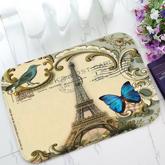 GCKG blue butterfly modern paris eiffel tower Non-Slip Doormat Indoor/Outdoor/Bathroom Doormat 23.6 x 15.7 Inches