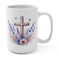 GCO Christian Mug For Women Floral Cross Coffee Mug 15oz Ceramic White Cup