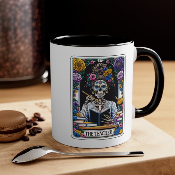 GCO Funny Skeleton Tarot Card Mug 11oz Ceramic White Accent Coffee Mug Gift