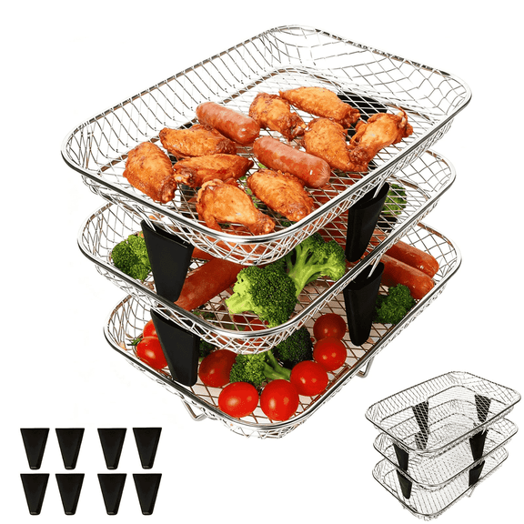 GCQ Stainless Steel Stackable Air Fryer Racks for Ninja Chefman Dual Zone Air Fryer, 7.79 x 5.23 Inch 3-Pack Dehydrator Rack Air Fryer Replacement Accessories, Dishwasher Safe