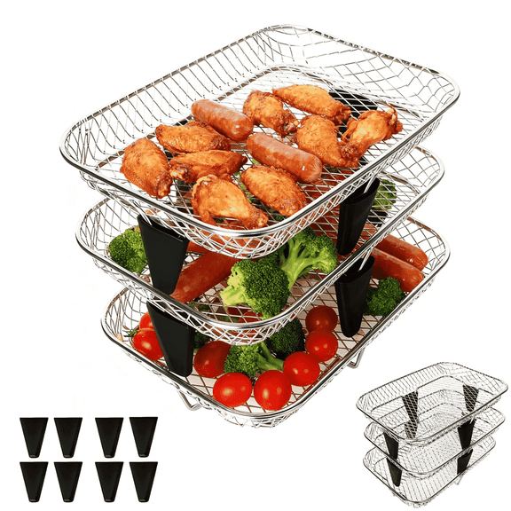 GCQ 3-Tier Air Fryer Baskets, 7.79×5.23" Stackable Racks for Ninja Foodi Dual Zone DZ071 DZ090 DZ201 DZ302 DZ401 DZ550 SL401, Air Fryer Accessories