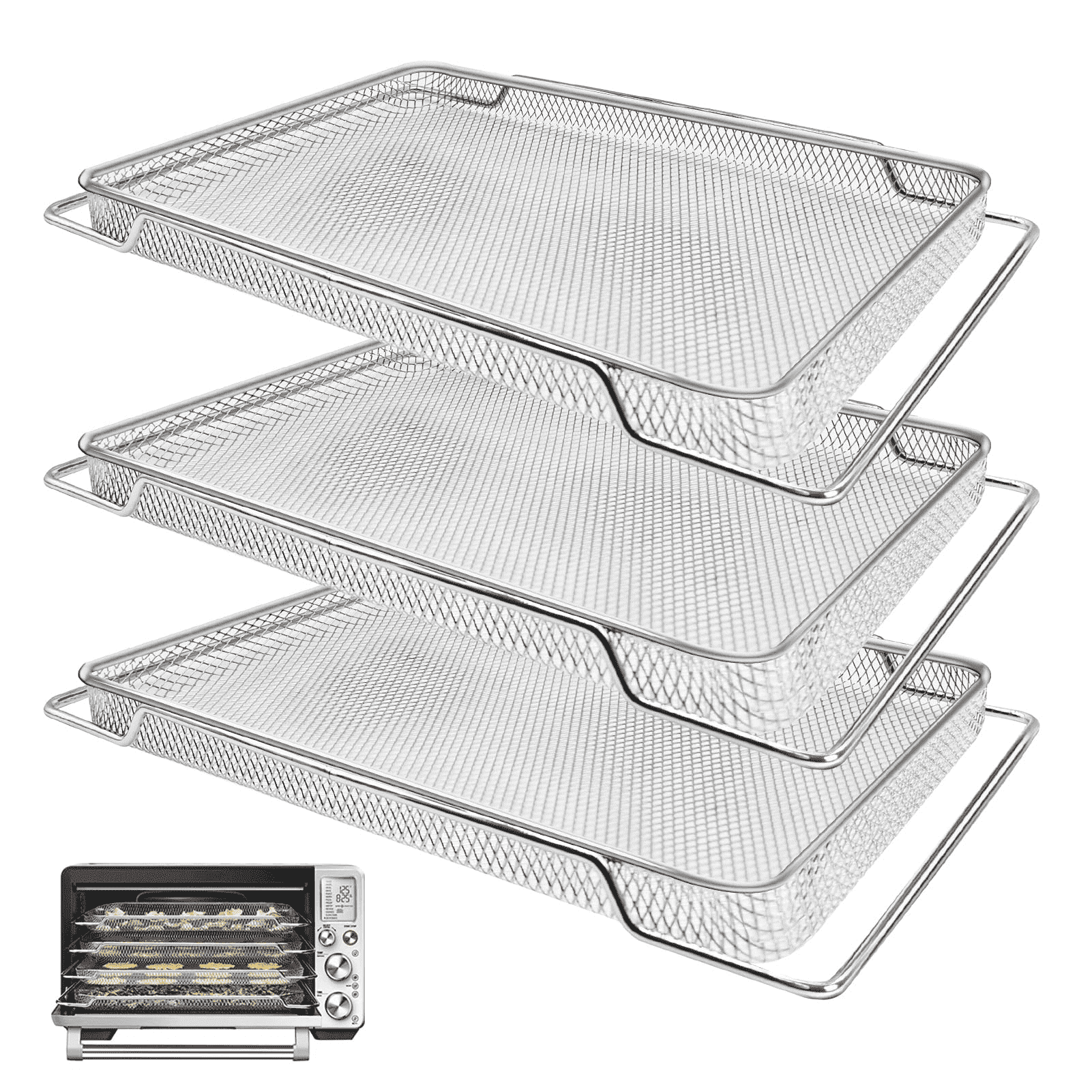 GCQ Smart Oven Air Fryer Pro Accessories for Breville BOV900 BOV950BSS, 3 Pieces Set 16.5" x 11.7" Dehydrate Mesh Baskets Tray for Breville Air Fryer Toaster Oven