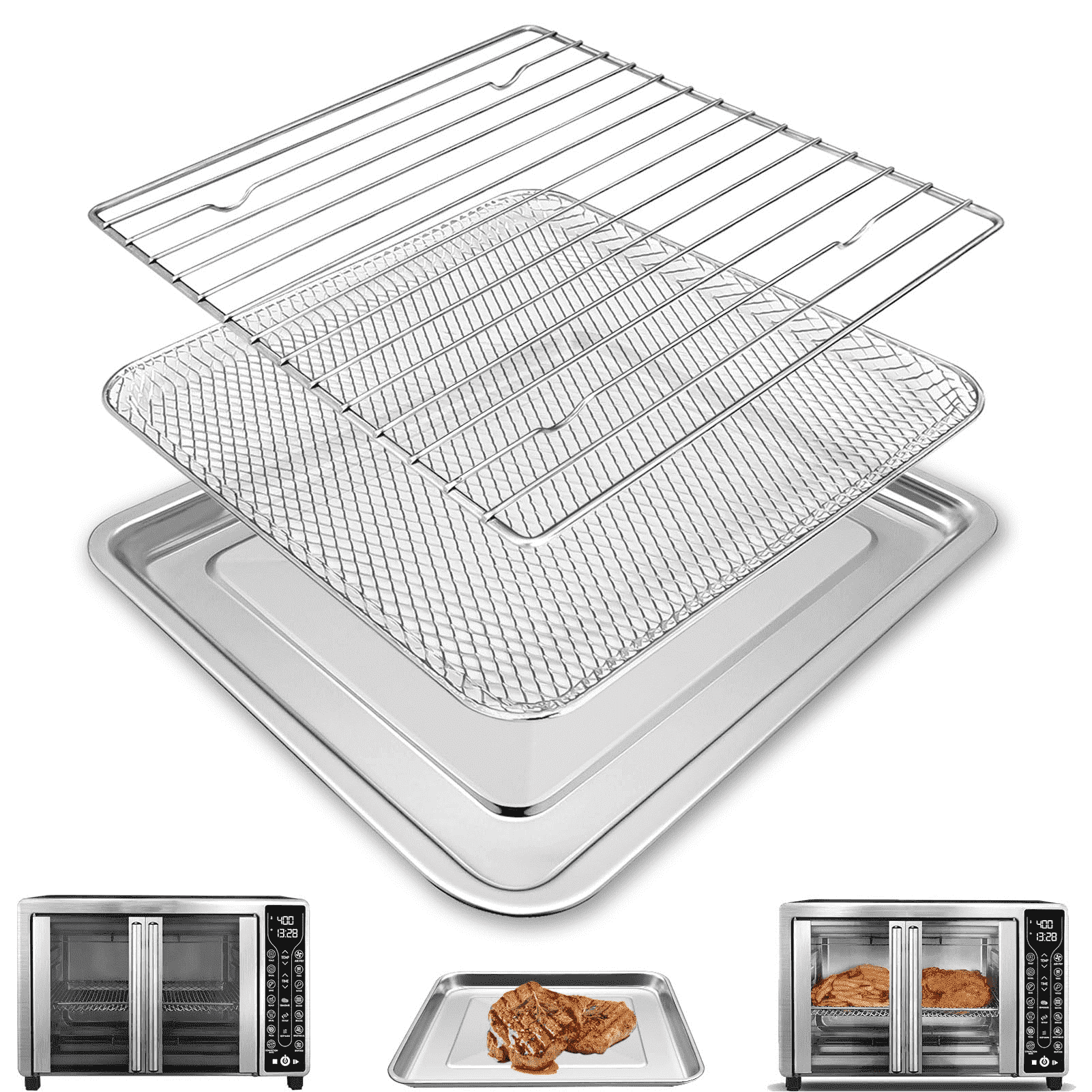 GCQ Air Fryer Toaster Oven Replacement Parts Accessories for Gourmia GTF7655 GTF7350 GTF7460, 3 IN 1 Tray Basket Rack Kit for Gourmia French Door 24L
