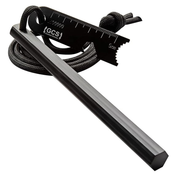 GCS Fire Starter Flint Steel 12.5mm Bushcraft Ferro Rod, 20,000+ Strikes, Survival Fire Starter with Leather Lanyard & Multi-Tool Striker