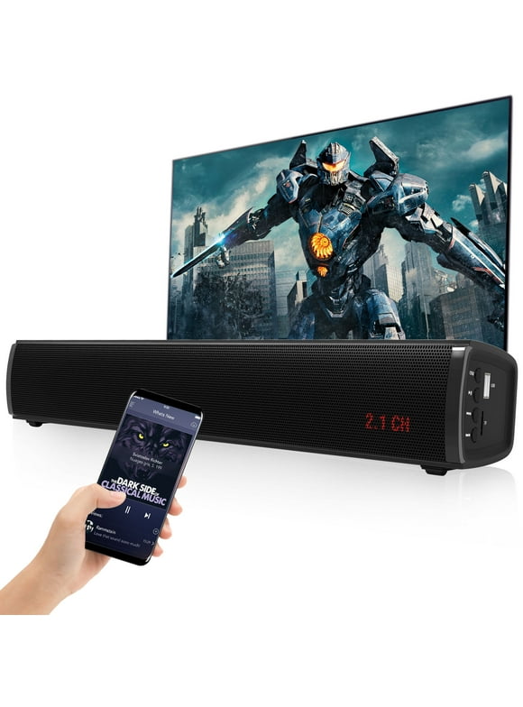 GCZ 2.1CH Sound Bar with Subwoofer, 50W Wired & Wireless Bluetooth Soundbar for TV, 3D Surround Home Audio TV Speakers with Remote Control, Optical/RCA/AUX/USB Connection, Wall Mountable