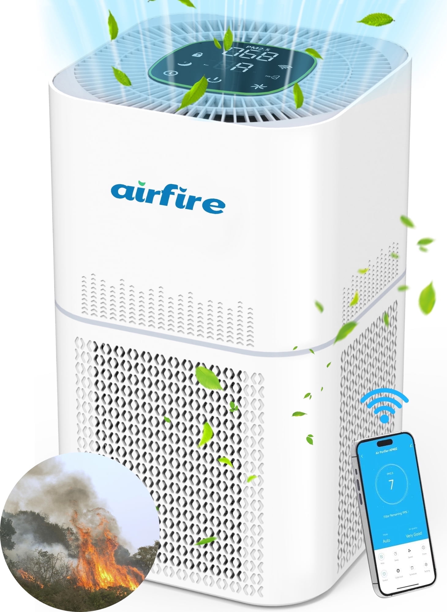 Airfire Air Purifiers for Allergies and Asthma, 1850 Sq. ft Smart WiFi Air Purifier for Large Rooms, H13 True HEPA Filter Remove 99.97% Home Bedroom Odor, Pets, Dander, Smoke, Dust, Mold