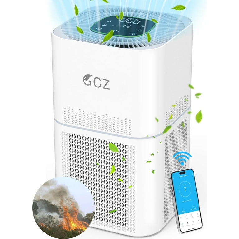 GCZ Air Purifiers for Allergies and Asthma 1850 Sq. ft Smart WiFi Air Purifier for Large Rooms H13 True HEPA Filter Remove 99.97 Home Bedroom Odor