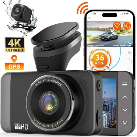 GCZ Car Dash Cam Front and Rear, 4K Full HD Dashcam with 3'' IPS Touchscreen, Build-in WIFI and GPS,24H Parking Mode,Loop Recording