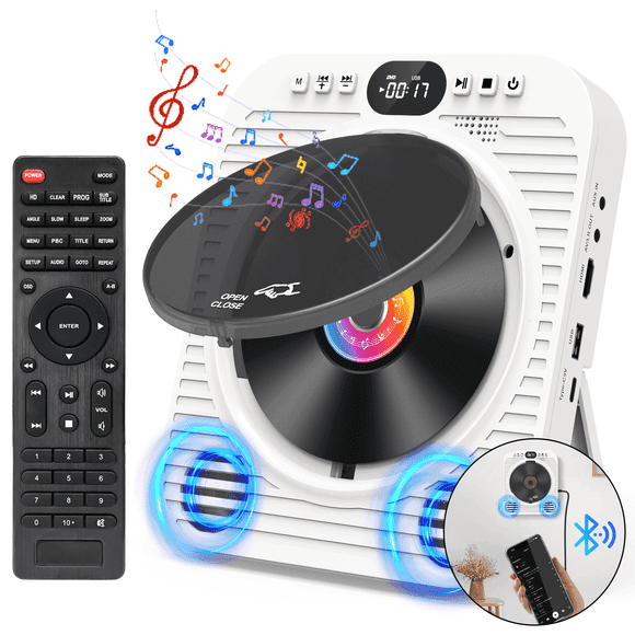 GCZ HD DVD Player for TV with Bluetooth, HDMI, USB Playback, Remote Control, Wall-Mountable, White