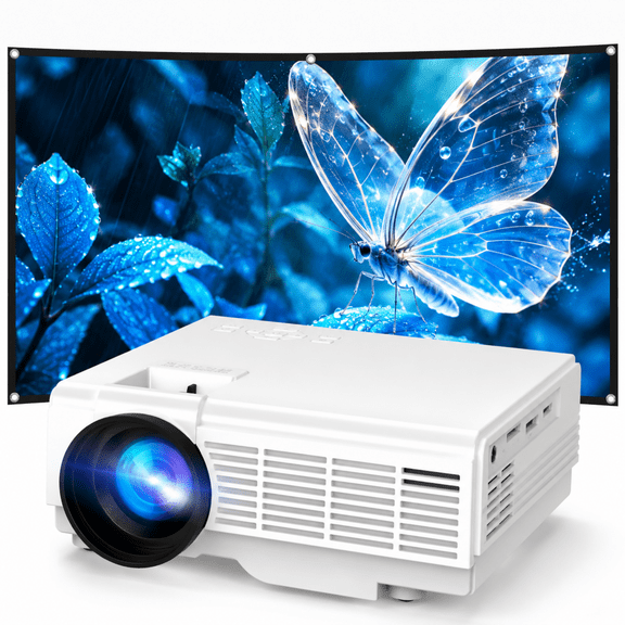 GCZ Mini Projector with Screen, Bluetooth 5.2, FHD 1080P 4K Supported Portable Outdoor Projector for Home, Compatible with TV Stick/Phone/HDMI
