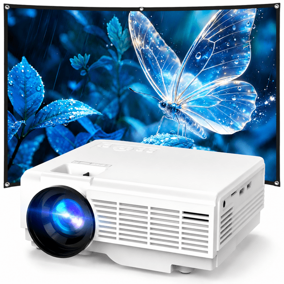 GCZ Mini Projector with Screen, Bluetooth 5.2, FHD 1080P 4K Supported Portable Outdoor Projector for Home, Compatible with TV Stick/Phone/HDMI