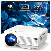 GCZ Mini Projector with Screen, Bluetooth 5.2, FHD 1080P 4K Supported Portable Outdoor Projector for Home, Compatible with TV Stick/Phone/HDMI