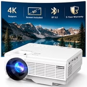 GCZ Mini Projector with Screen, Bluetooth 5.2, FHD 1080P 4K Supported Portable Outdoor Projector for Home, Compatible with TV Stick/Phone/HDMI