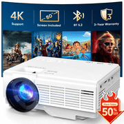 GCZ Mini Projector with Screen, Bluetooth 5.2, FHD 1080P 4K Supported Portable Outdoor Projector for Home, Compatible with TV Stick/Phone/HDMI