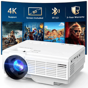 GCZ Mini Projector with Screen, Bluetooth 5.2, FHD 1080P 4K Supported Portable Outdoor Projector for Home, Compatible with TV Stick/Phone/HDMI