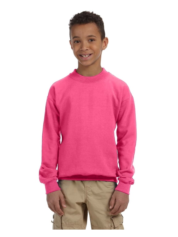 GD 18000B YTH HVY BLD FLC CREW (SAFETY PINK M)