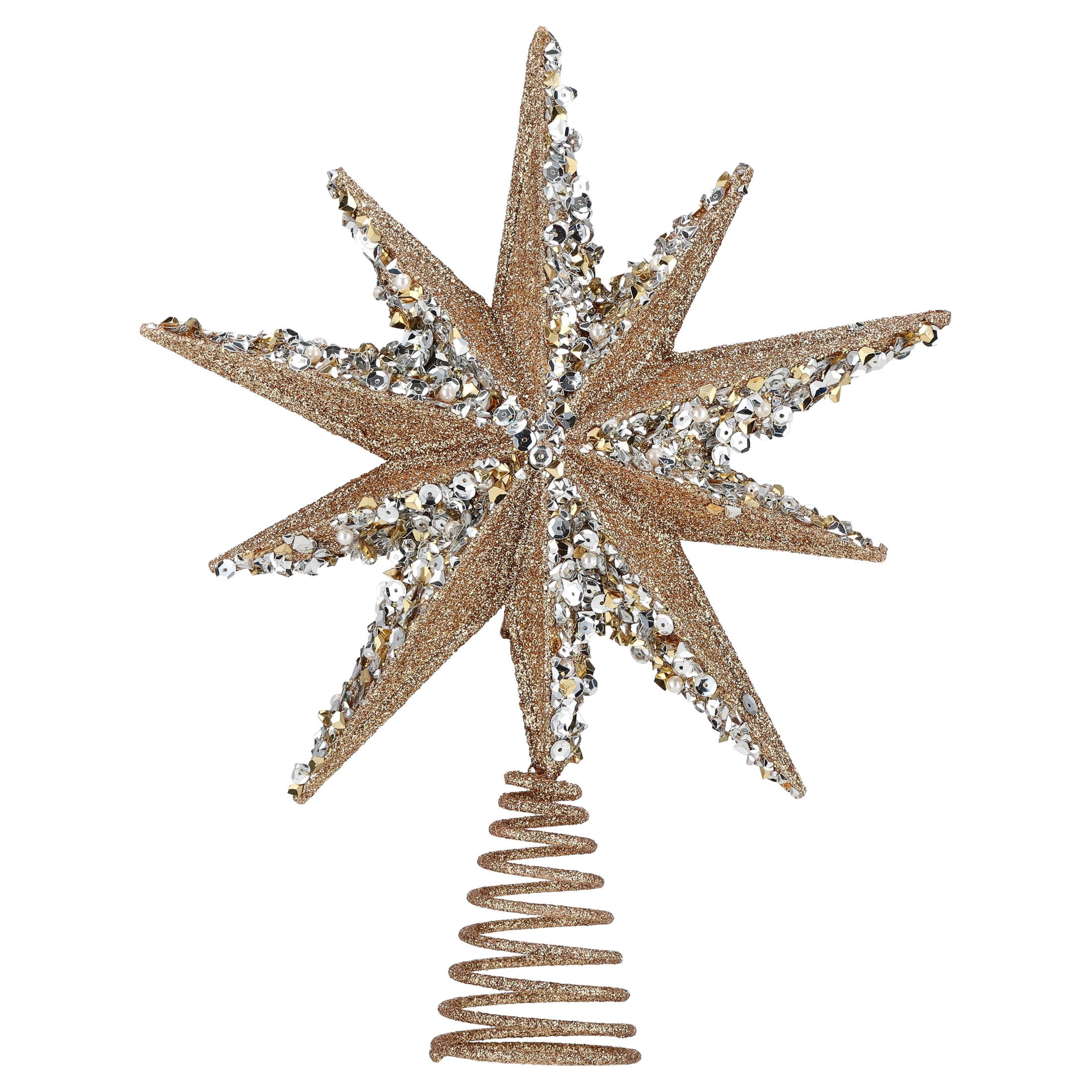 Glitter Starburst Christmas Tree Topper, Gold and Silver, 12", by Holiday Time