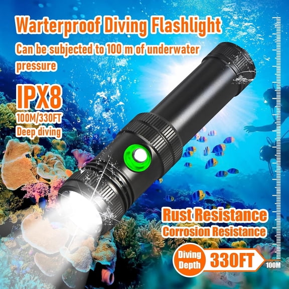 GD01 Dive Lights Scuba Diving Flashlight - IPX8 Waterproof Underwater Flashlight 3000LM Ultra-Bright Dive Torch for Night Diving & Ocean Exploration