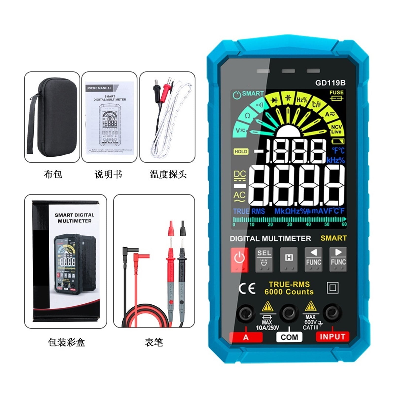 GD119B Smart Digital Multimeter, 6000 Counts, Voltage Tester, Volt ...