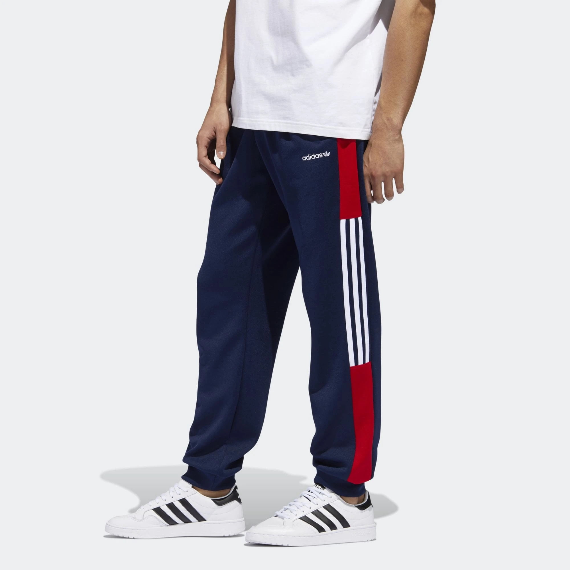 adidas track pants blue with red stripes