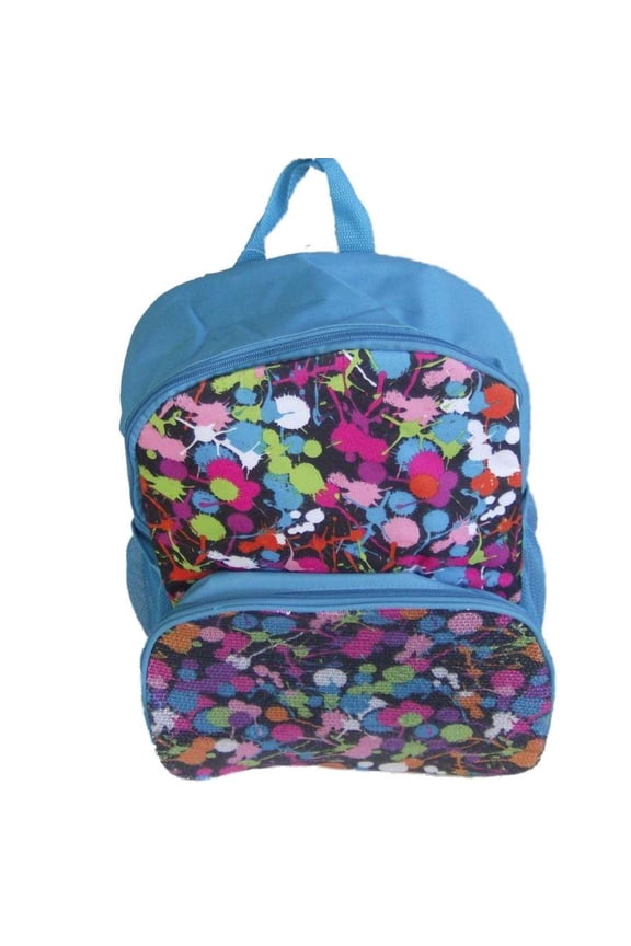 GDC Blue Sequin Backpack Colorful Paint Splat Sport School Travel Back Pack