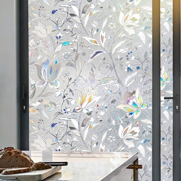 GDCCPRO 17.5" x 78.7" Flowers Rainbow Tulip 3D Window Privacy Film UV Block Window Cover