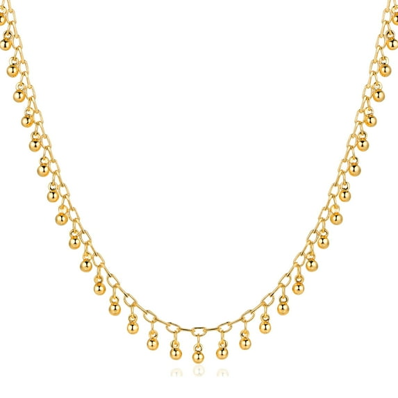 GDCOIN Beads Choker Necklace 14K Gold Plated Dainty Beaded Little Bell Chain Delicate Fashion Jewelry Gift for Women