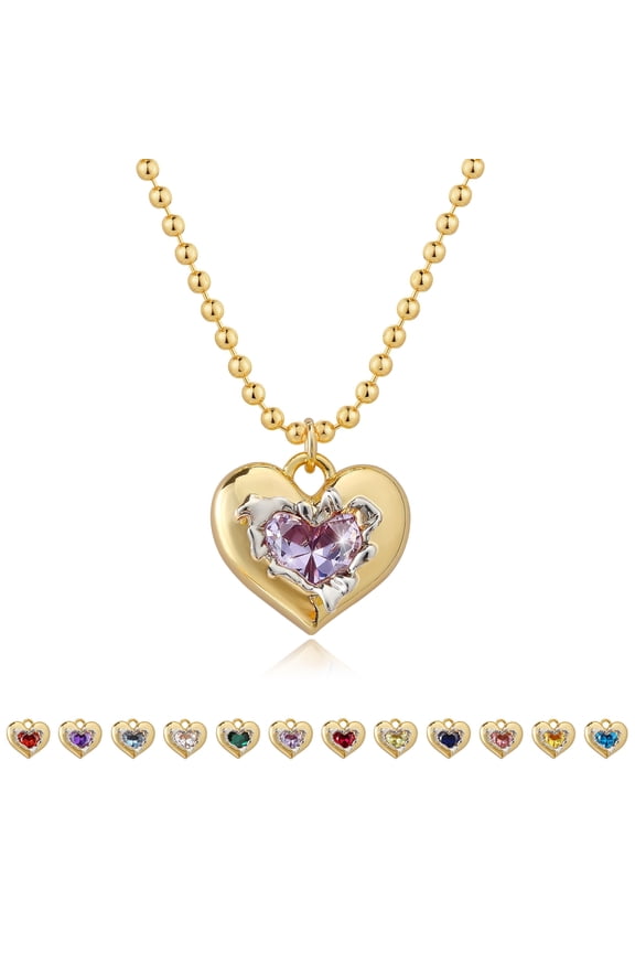 Birthstone Necklace Heart Shaped Pendant with 14K Gold Plated for Women