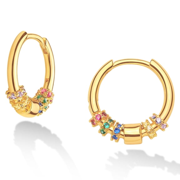 GDCOIN Colorful Rainbow CZ Earrings 14K Gold Plated Cute Jewelry Gift for Women