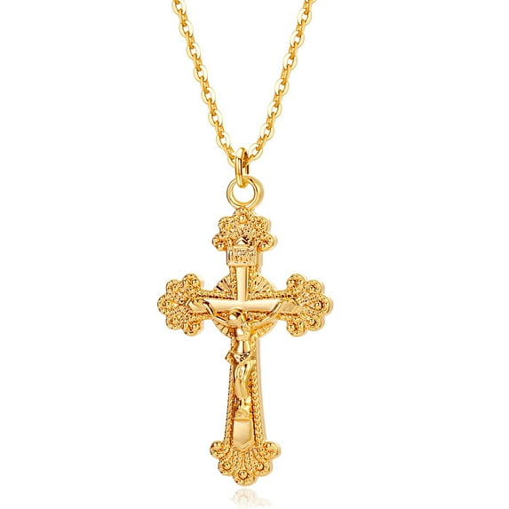GDCOIN Crucifix Necklace Gold Faith Cross Pendant Vintage 14K Gold Plated Dainty Chain Minimalist Simple God Lords Prayer Religious Jewelry Gift