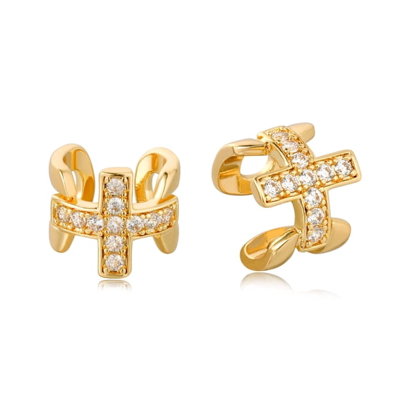 GDCOIN Ear Cuff 14K Gold Plated Cross CZ Cute Exquisite Jewelry for Women