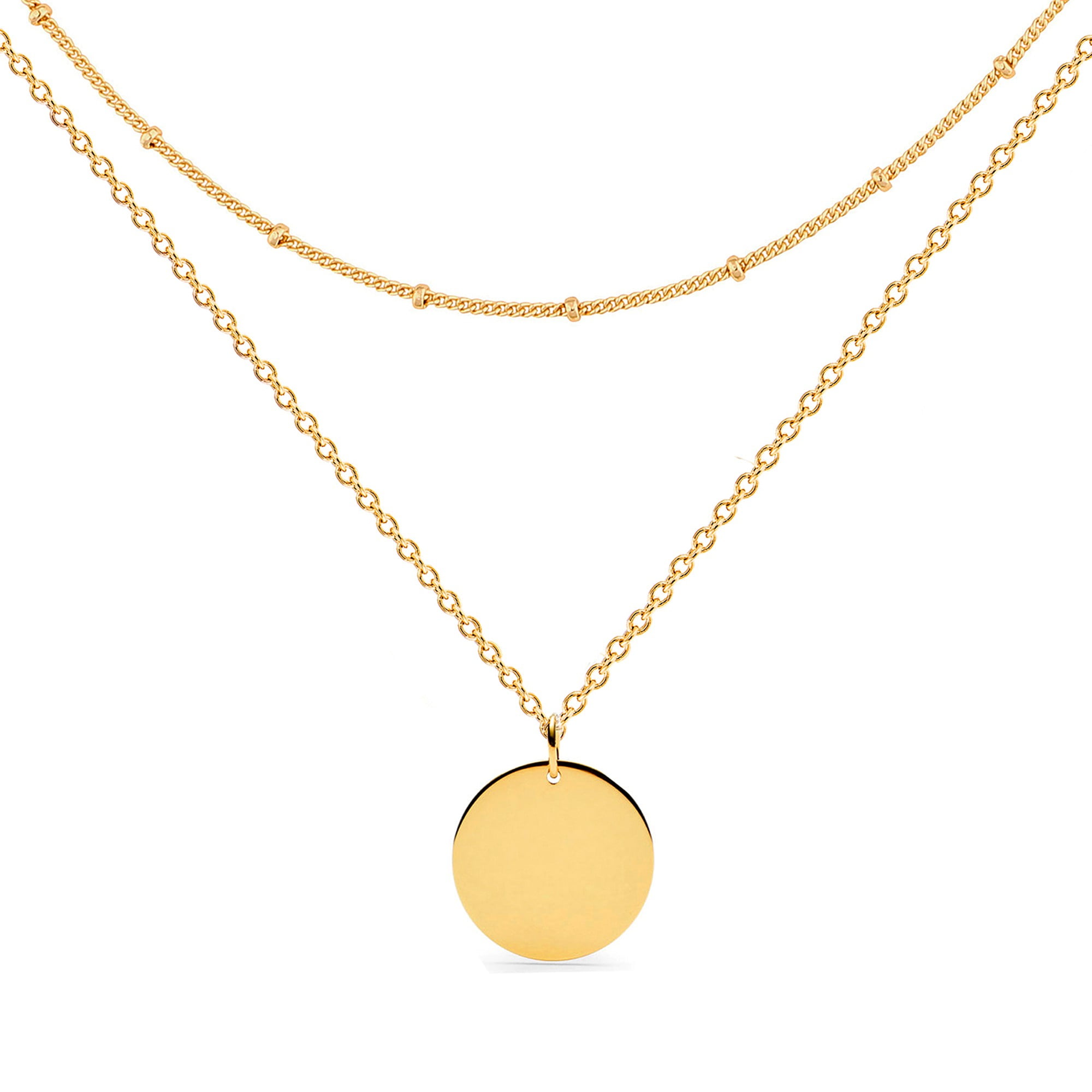 GDCOIN Gold Layered Necklace 14K Gold Disc/Circle Bead Chain Dainty Elegant Simple Layer Necklace for Women