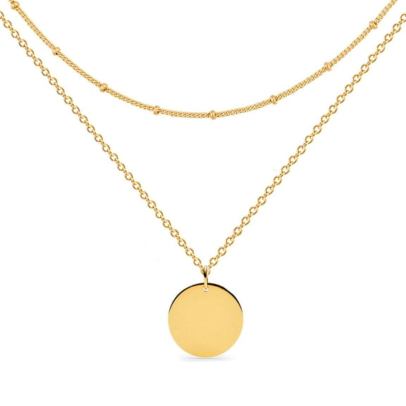 GDCOIN Gold Layered Necklace 14K Gold Disc/Circle Bead Chain Dainty Elegant Simple Layer Necklace for Women