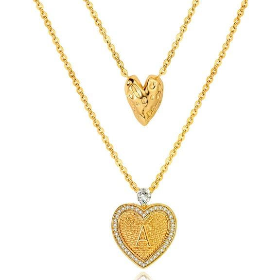 GDCOIN 14K Gold Plated Initial Dainty Layered Heart Necklace A-Z Trendy Jewelry for Women