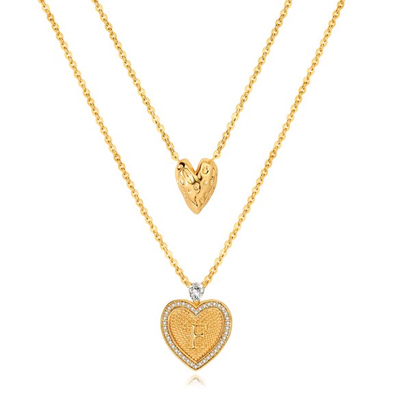 GDCOIN 14K Gold Plated Initial Dainty Layered Heart Necklace A-Z Trendy Jewelry for Women