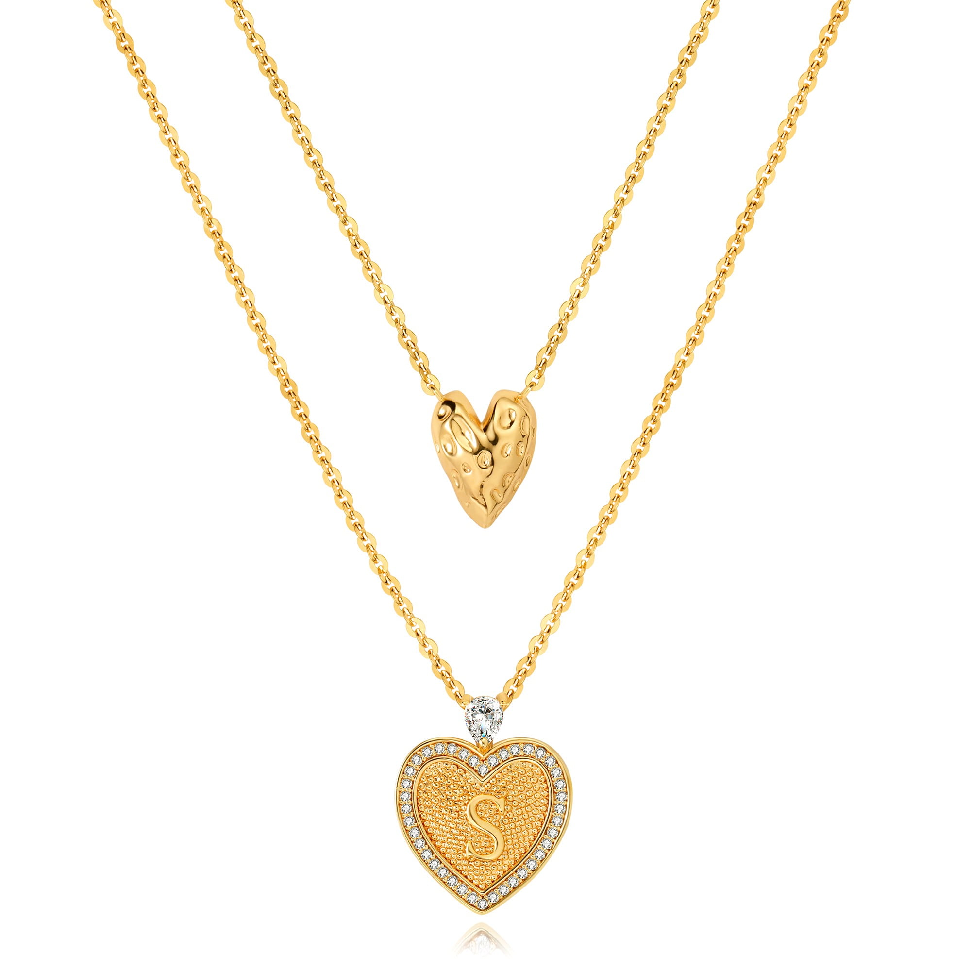 GDCOIN 14K Gold Plated Initial Dainty Layered Heart Necklace A-Z