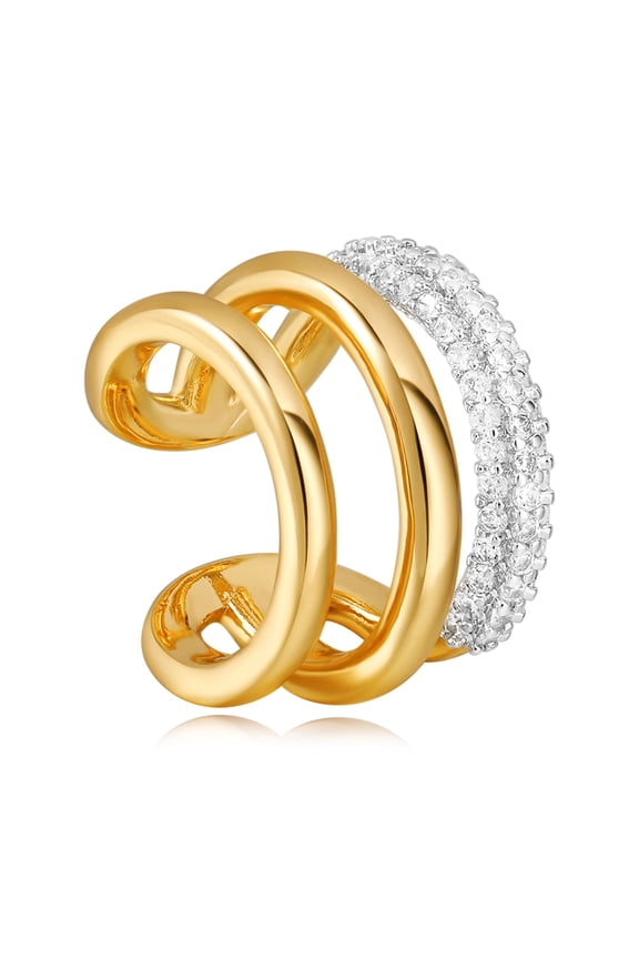 Non Pierced Cartilage Triple Split on Open 14K Gold Plated CZ Simple Jewelry for Women