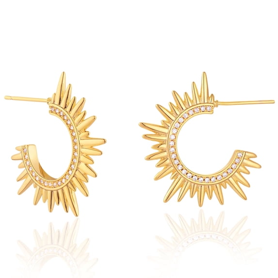 GDCOIN Open Spike C Shape Earrings 14K Gold Plated Simple Everyday Jewelry for Women