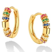 GDCOIN Colorful Rainbow CZ Earrings 14K Gold Plated Cute Jewelry Gift for Women