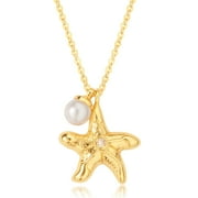 GDCOIN Starfish Pearl Pendent Necklace for Women 14K Gold Plated Beach Cute Necklace Boho Handmade Ocean Jewelry Gifts