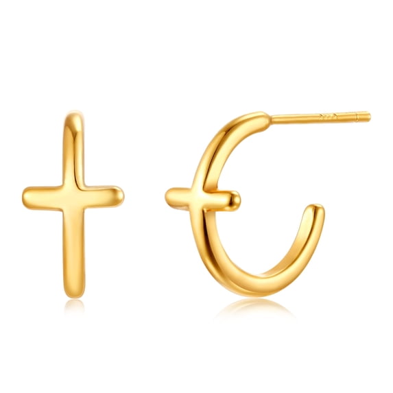 GDCOIN Cross Earrings 14K Gold Plated Handmade Everyday Jewelry for Women